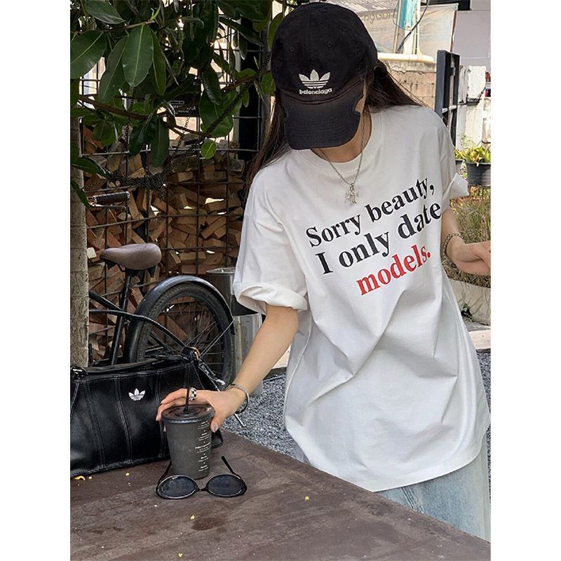 國潮牌美式hiphop短袖t恤女夏季小眾設計感oversize寬鬆純棉上衣
