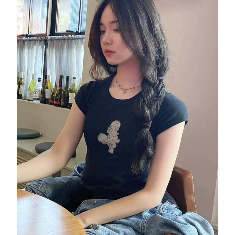 夏季92棉/8氨綸40支210g純棉 修身短款T恤女短袖