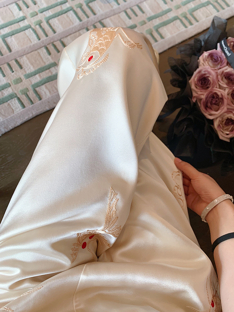 原版面料新中式國風刺繡鬆緊腰緞面休閒褲女春夏新款顯瘦直筒褲潮