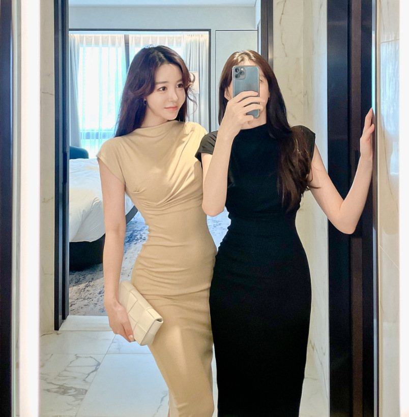 Summer new hot girl sexy pure lust style one-shoulder off-shoulder irregular hip-hugging slit long skirt dress for women