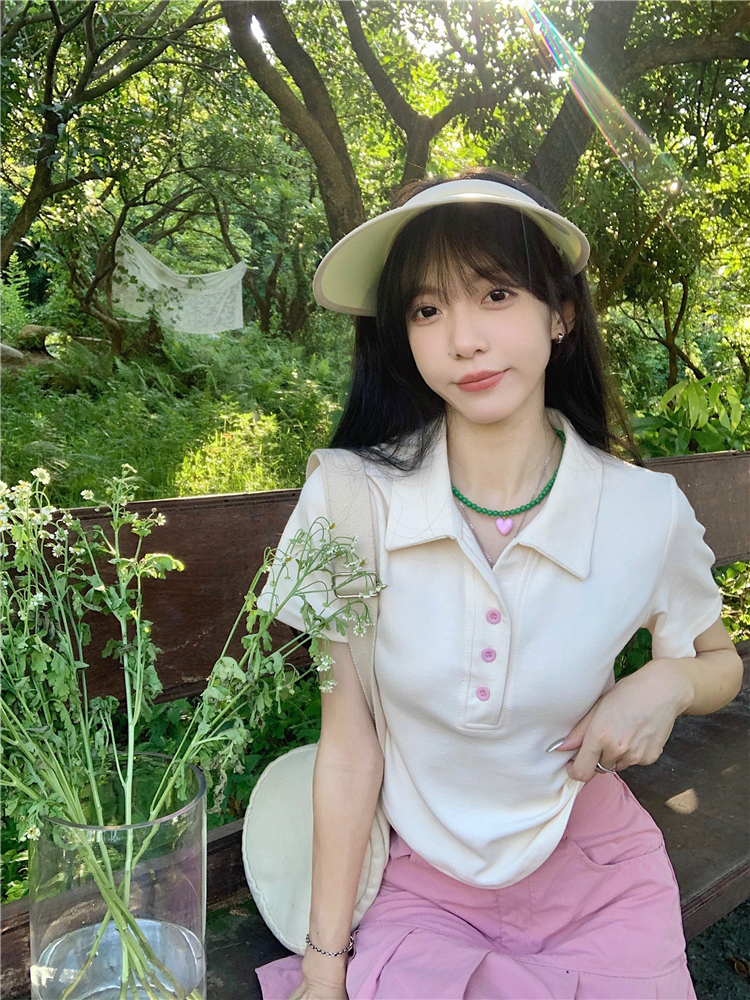 6535棉日系正肩小polo衫短袖t恤女夏季別致上衣女