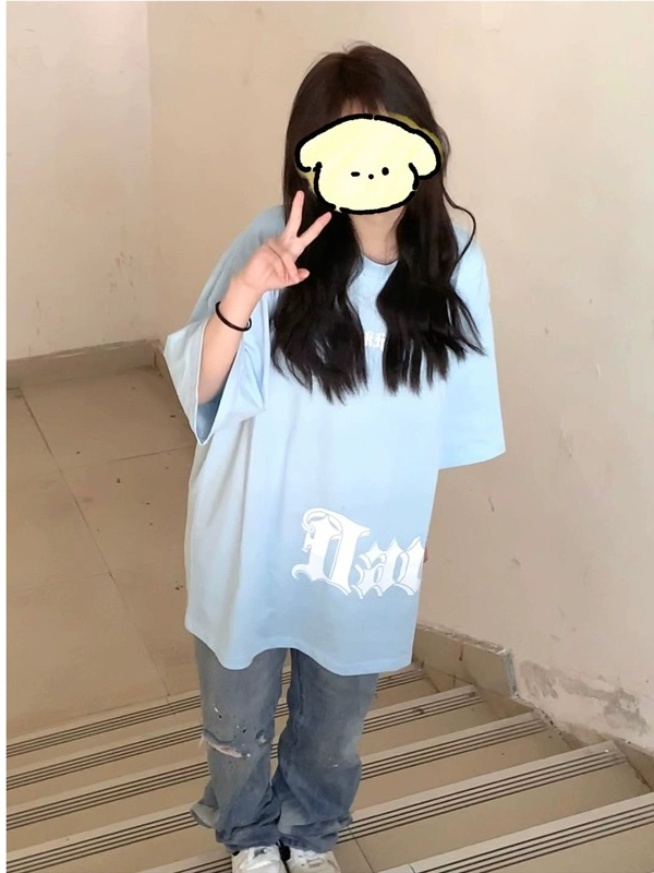 純棉美式小個子短袖t恤女夏季2024新款寬鬆休閒百搭高街情侶上衣