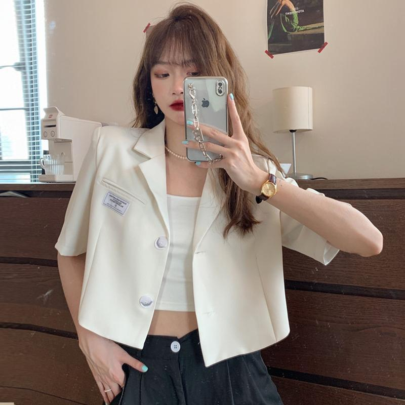 短袖小西裝外套女夏季薄款2024新款網紅炸街設計感小個子短款西服