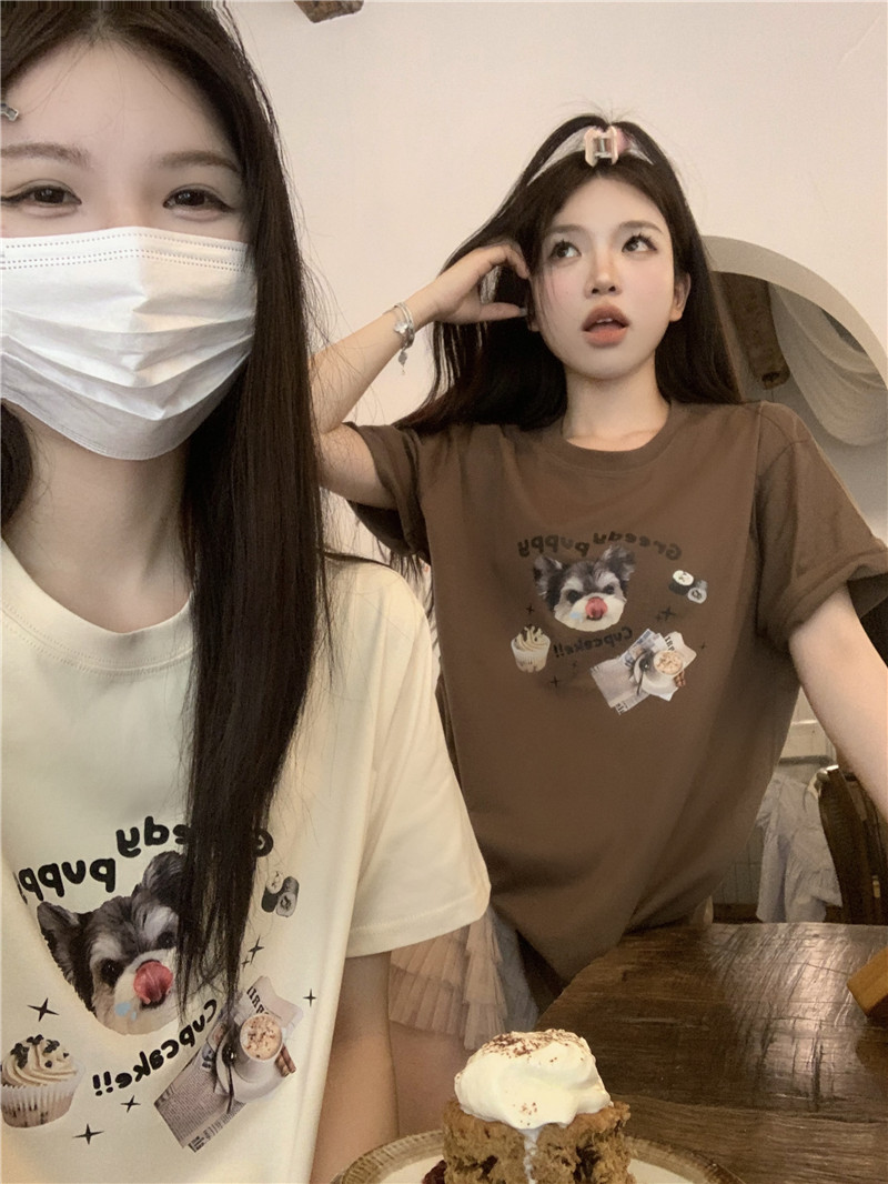 實拍韓系多色印花圖案寬鬆百搭短袖T恤