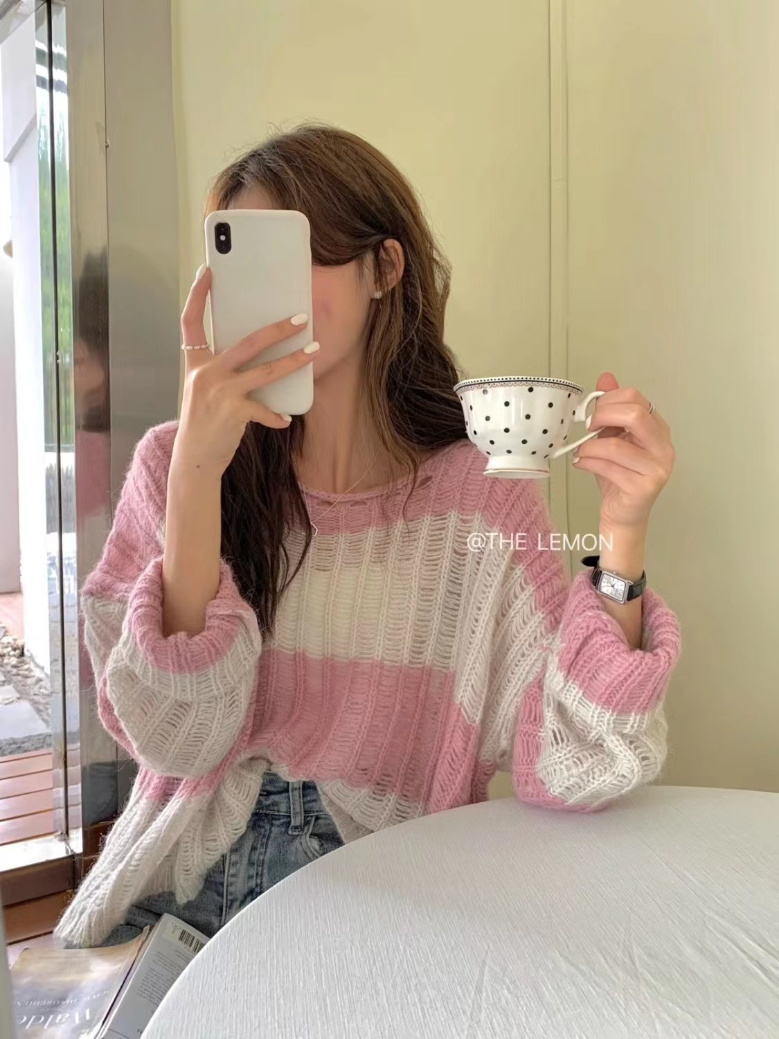 胖MM秋冬條紋寬鬆百搭顯瘦針織衫上衣女
