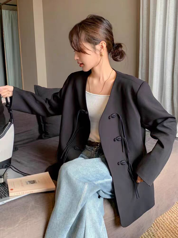 新中式盤扣國風西裝外套女春秋2024新款氣質垂感高級感流行西服