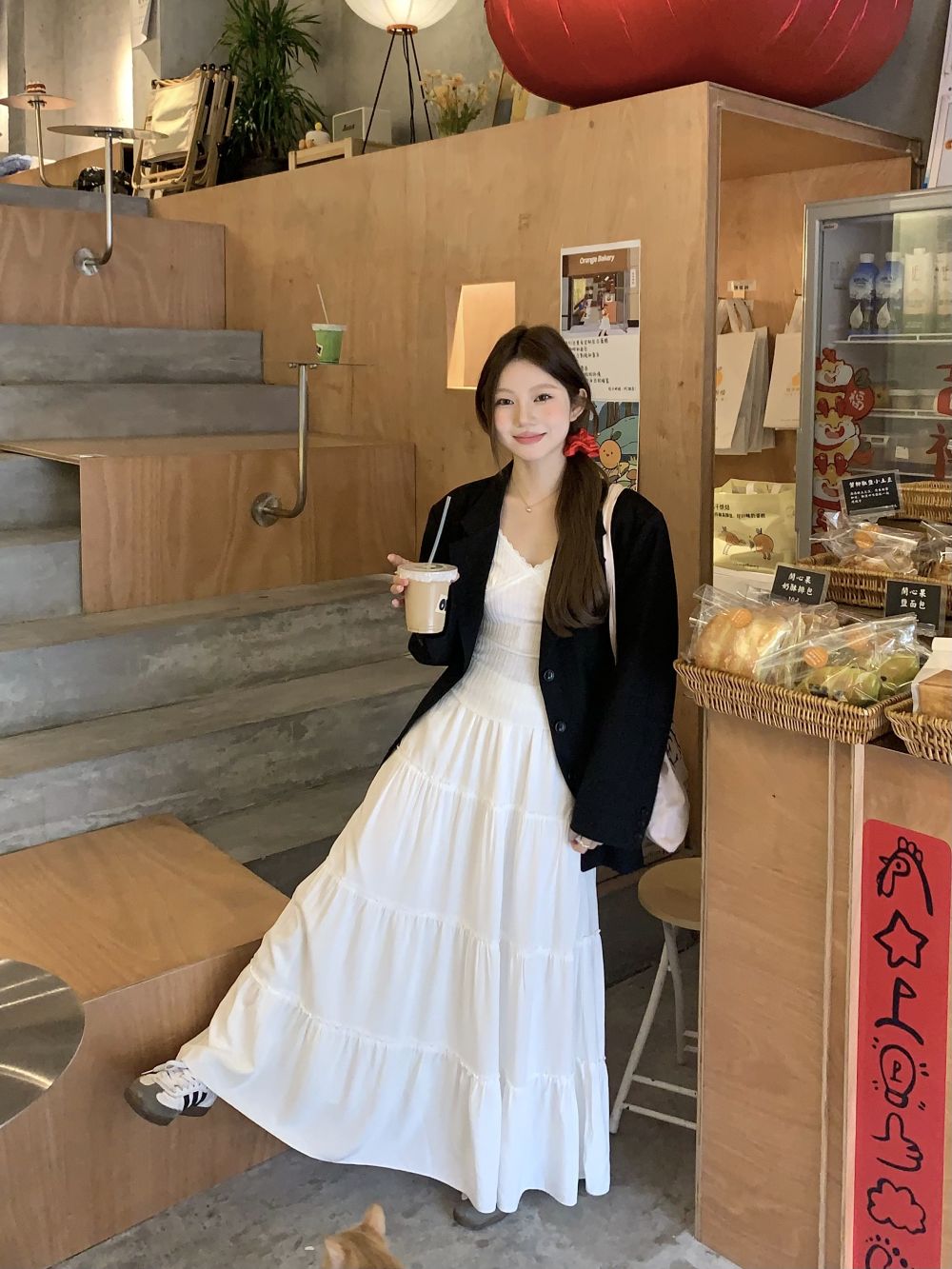 實拍三標齊減齡套裝松腰高腰半身裙+短款小吊帶+休閒寬鬆西服