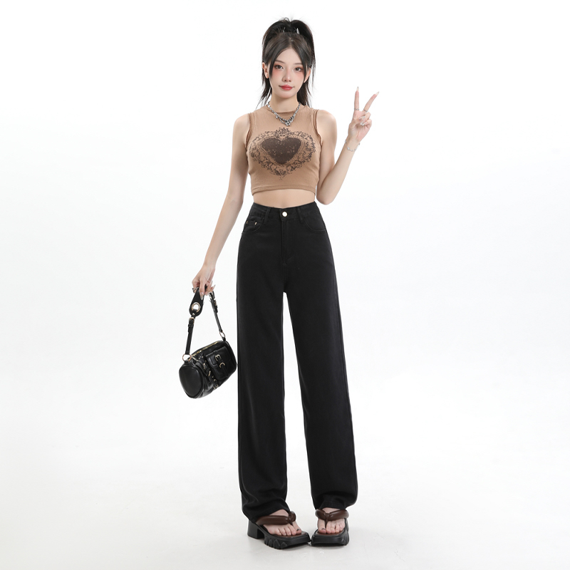實拍2024春夏萊賽爾天絲窄版直筒百搭闊腿褲女