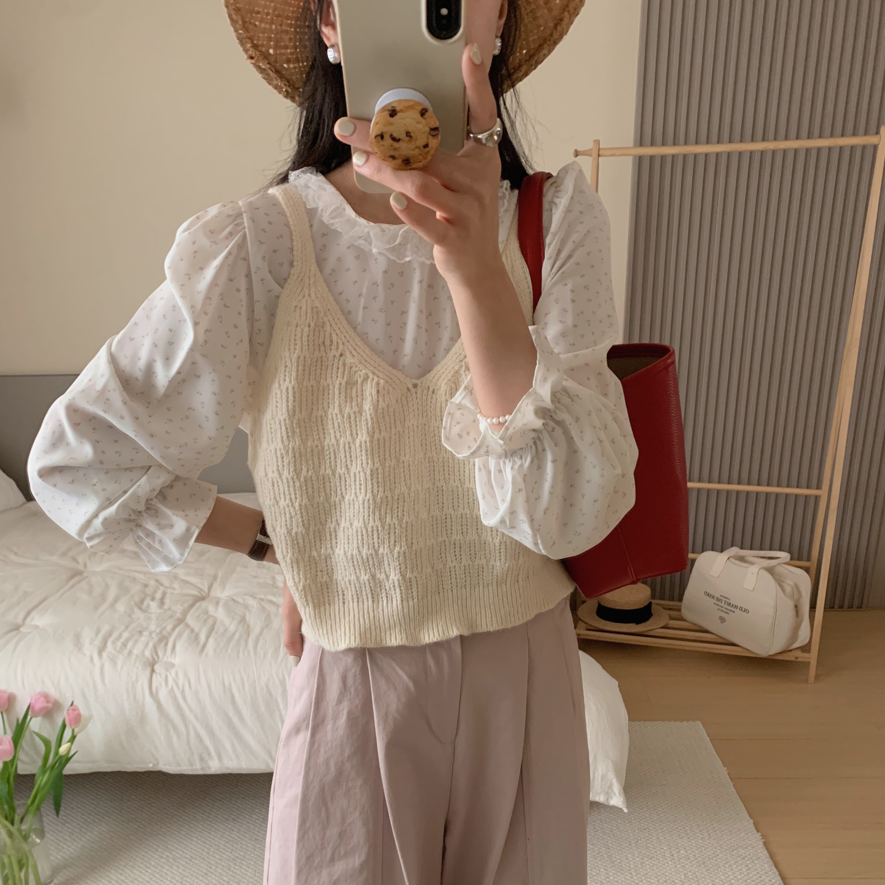 實拍# 甜美 碎花蕾絲上衣+疊穿 V領 吊帶