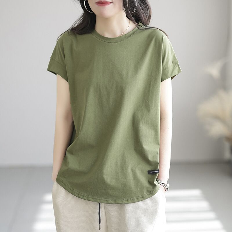 新款T恤女夏裝短袖薄圓領時尚文藝簡約寬鬆復古休閒上衣女裝