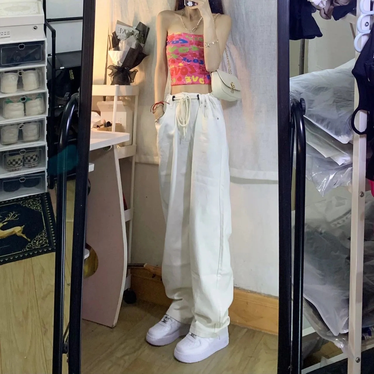 VWYZ闊腿牛仔褲女直筒寬鬆高腰2024新款小個子垂感拖地褲子