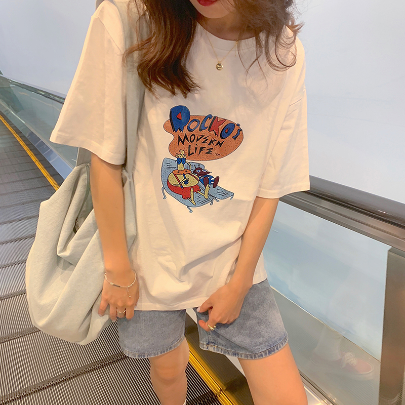 實拍 新款vintage趣味卡通短袖t恤女夏季港味chic文藝生