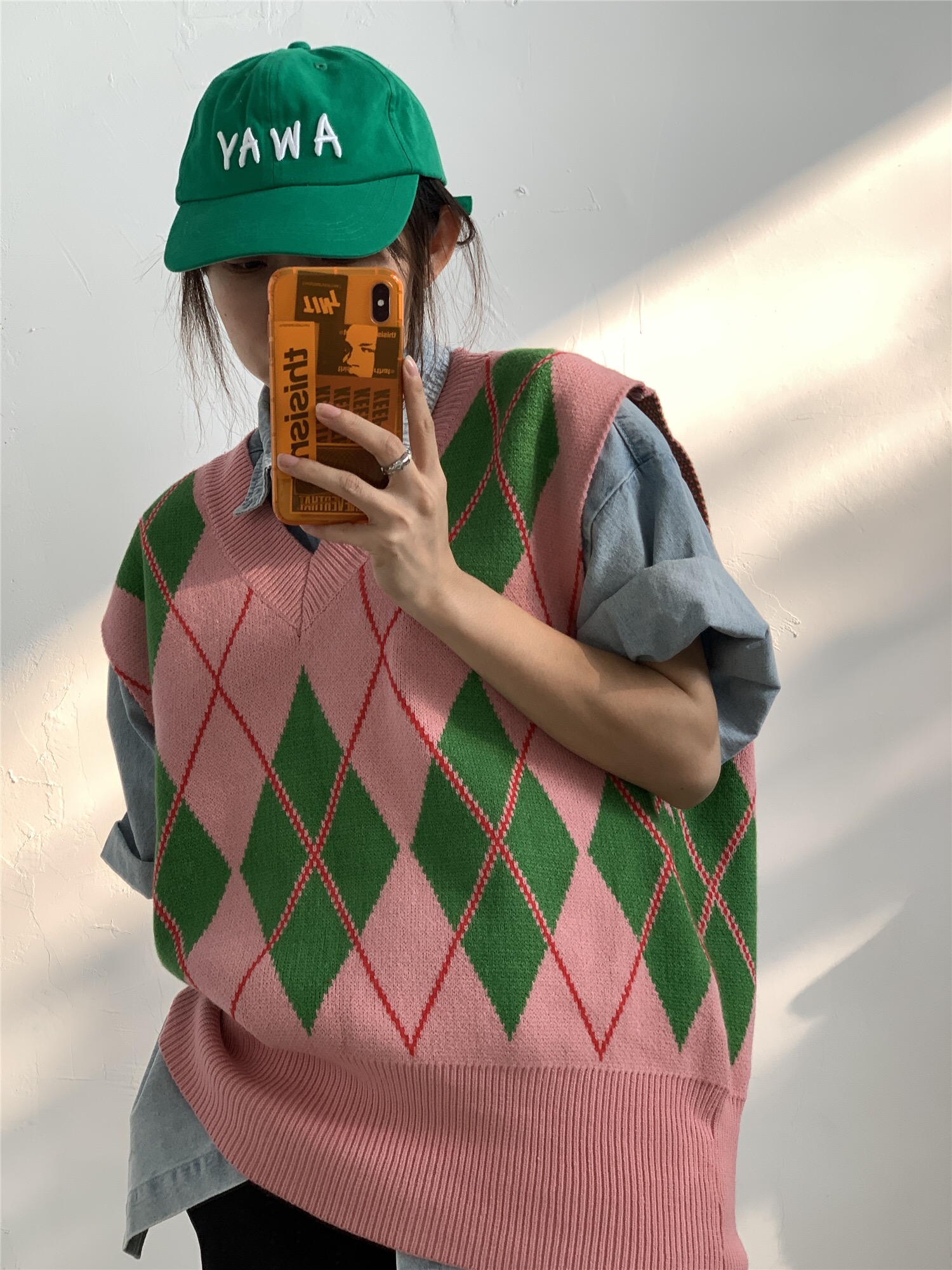 荒荒家 格紋馬甲2024寬鬆簡約百搭慵懶風撞色無袖背心女學生秋潮
