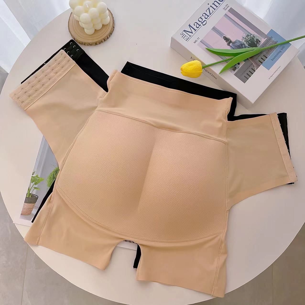 收腹提臀內褲女無痕自然加墊翹臀蜜桃臀高腰假屁股塑形安全褲豐臀