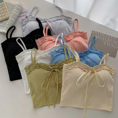 Women's Summer 2024 New Style Bodysuit with Padded Cups, Lace Edge, and Bow Straps, Fitted Short-Sleeve Navel-Baring Spicy Top