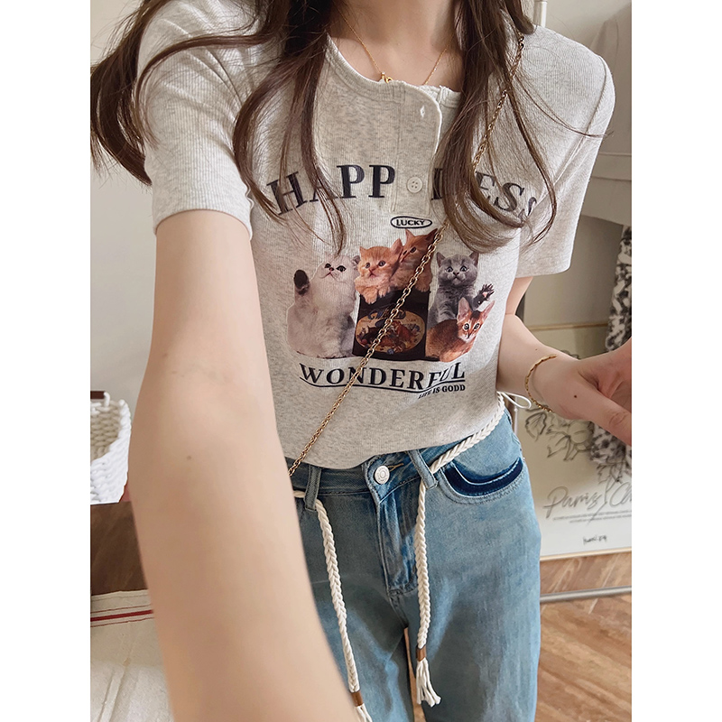 -260克莫代爾螺紋正肩短袖T恤女短款修身夏季上衣收腰