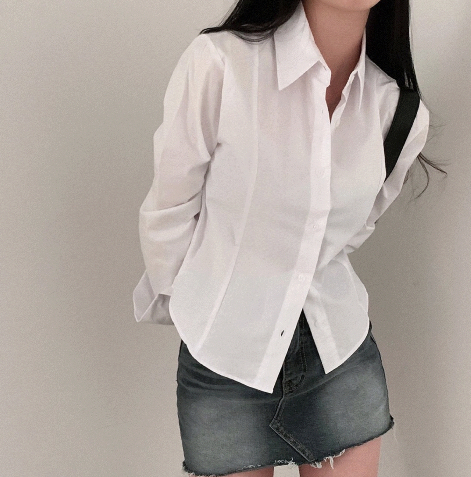 早春新款  韓國ins設計感白襯衫女長袖白襯衣修身內搭上衣
