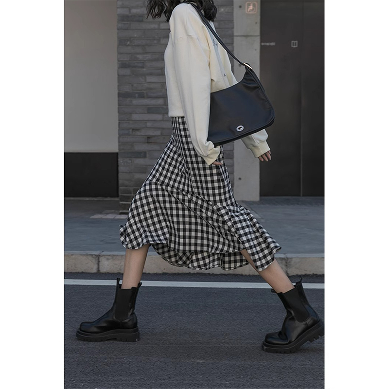 Summer 2024 new style ruffled fishtail skirt skirt for women Korean version sweet plaid
