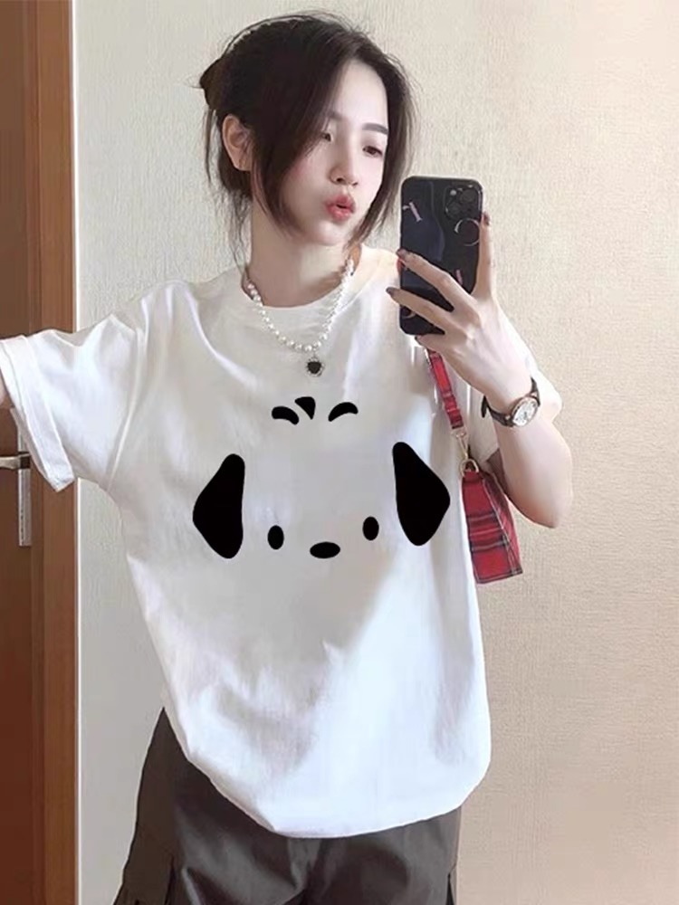 美式復古春秋磨毛短袖白色t恤女夏oversize寬鬆純棉半袖重磅上衣