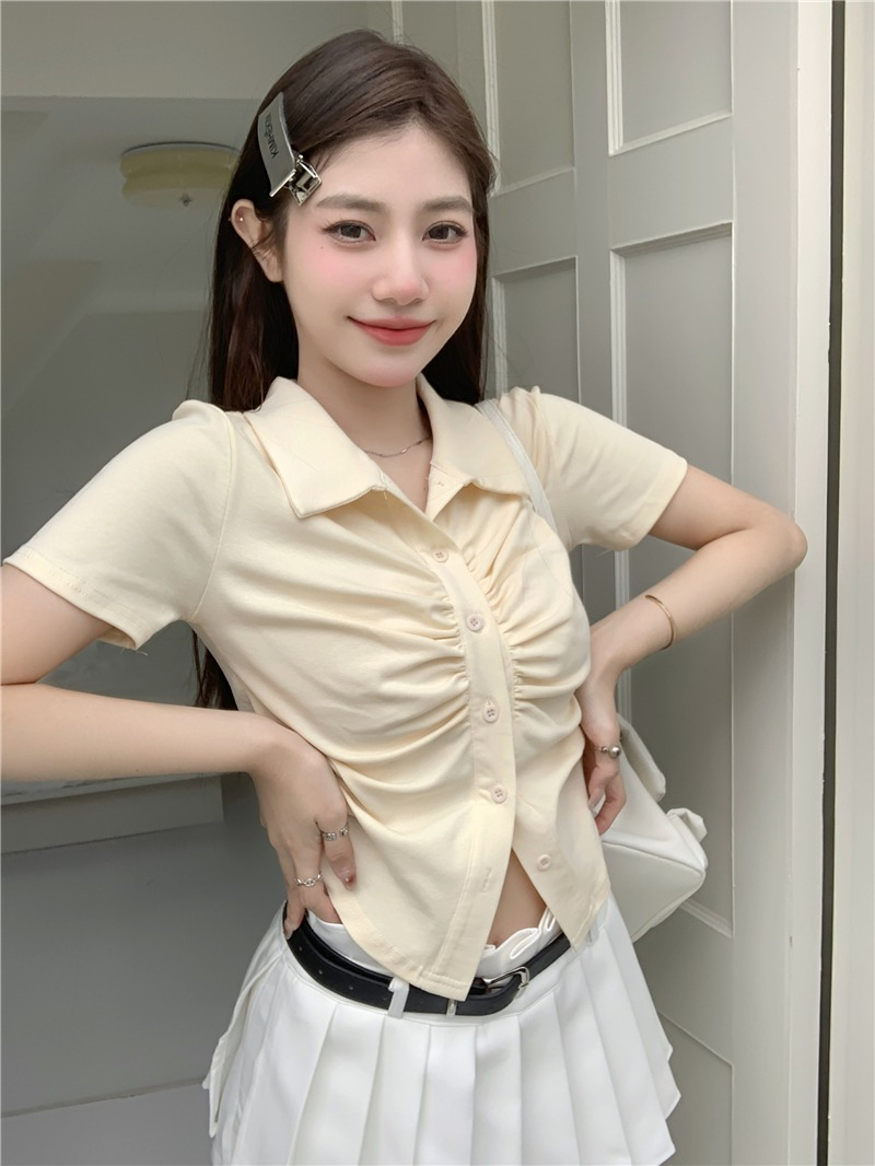 大碼法式復古收腰顯瘦上衣女2024年夏季新款辣妹短款百搭T恤ins潮