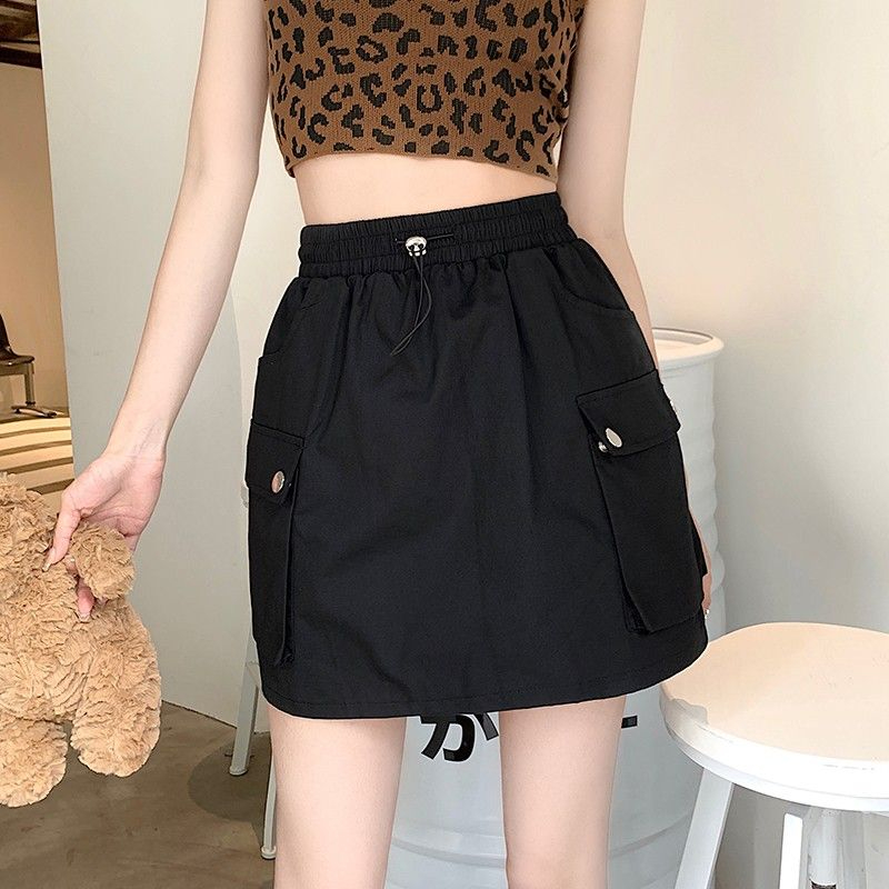 Black American workwear short skirt for women summer thin 2024 new quick-drying a-line high-waist slim skirt for small people