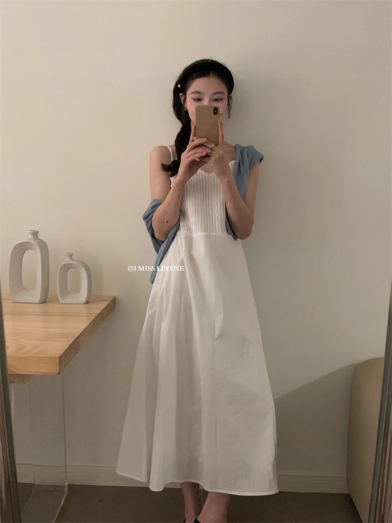 韓系2024新品韓系百搭重工仙女吊帶裙