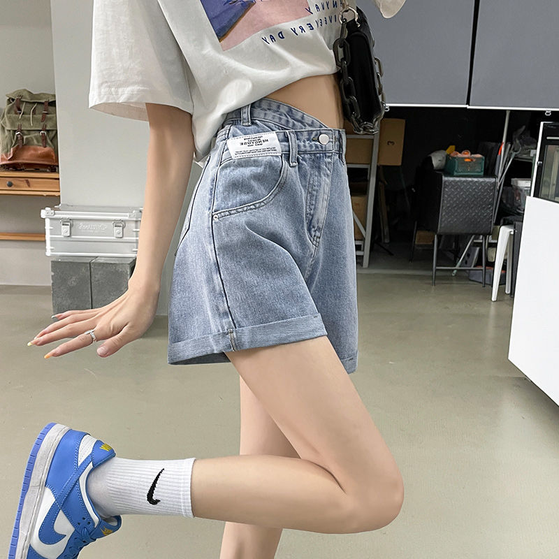 2024夏季新款設計感高腰顯瘦小個子a字闊腿熱褲MM大碼牛仔短褲女