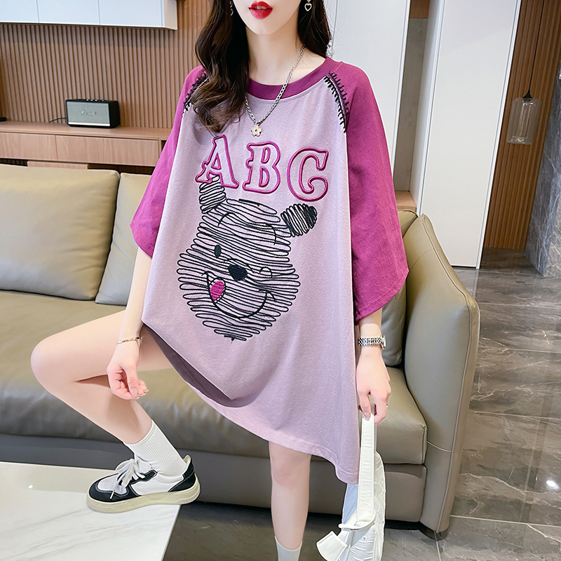 實拍2024夏季華夫格後包領新款大碼寬鬆百搭上衣T恤女