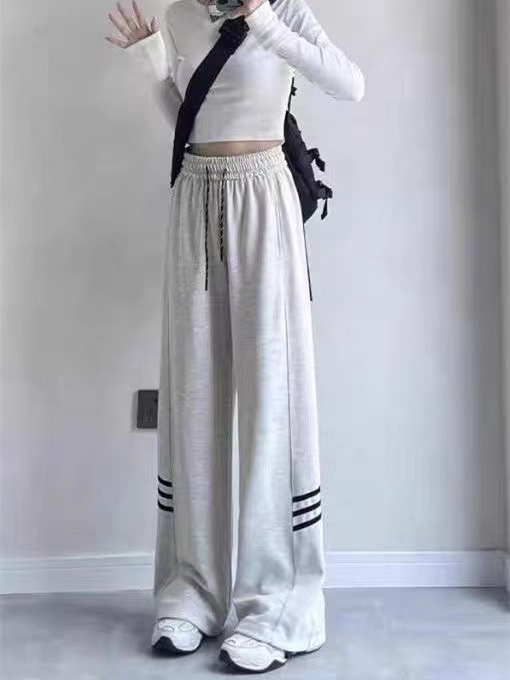 Black sports pants for women, spring and autumn high-waisted straight wide-leg pants, slim and versatile casual pants