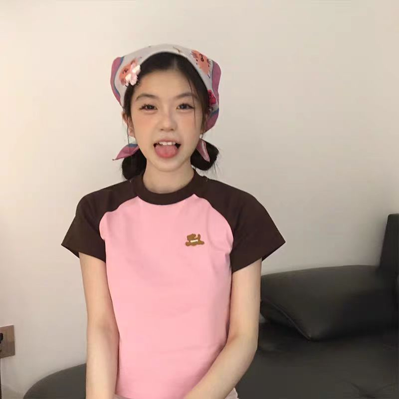 260隨心裁美式正肩t恤女短袖夏季新款百搭撞色修身