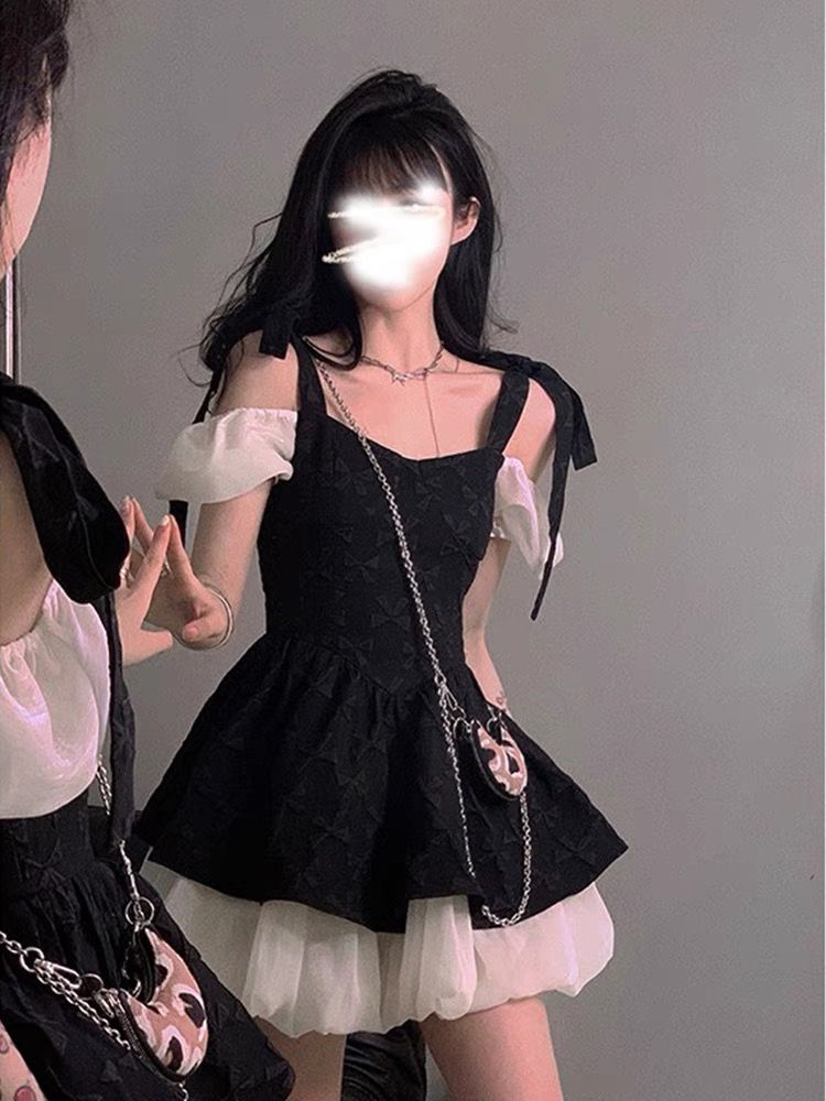 春夏法式復古高級感赫本風連衣裙女小香風獨特絕美蝴蝶結小黑裙子