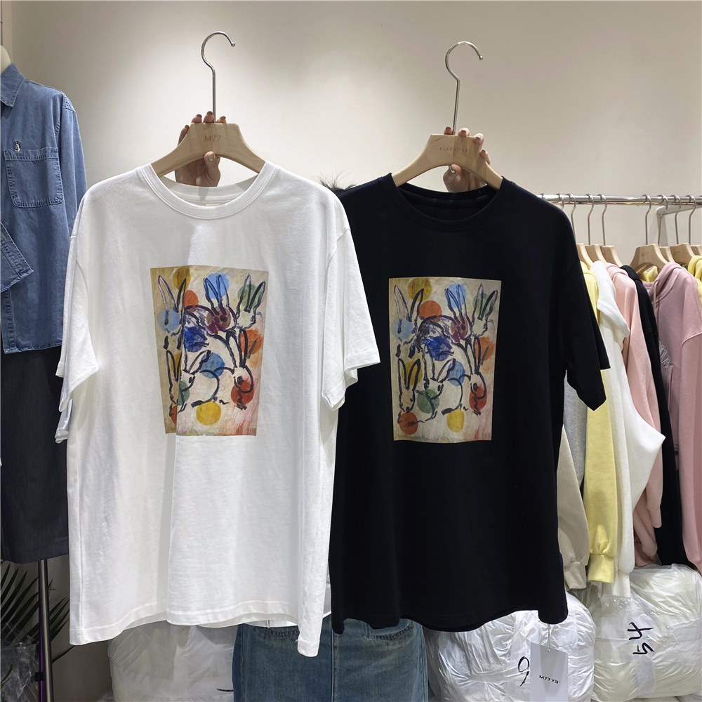 官圖220克/精梳純棉後包領有縫邊S-XXXL夏裝短袖T恤女