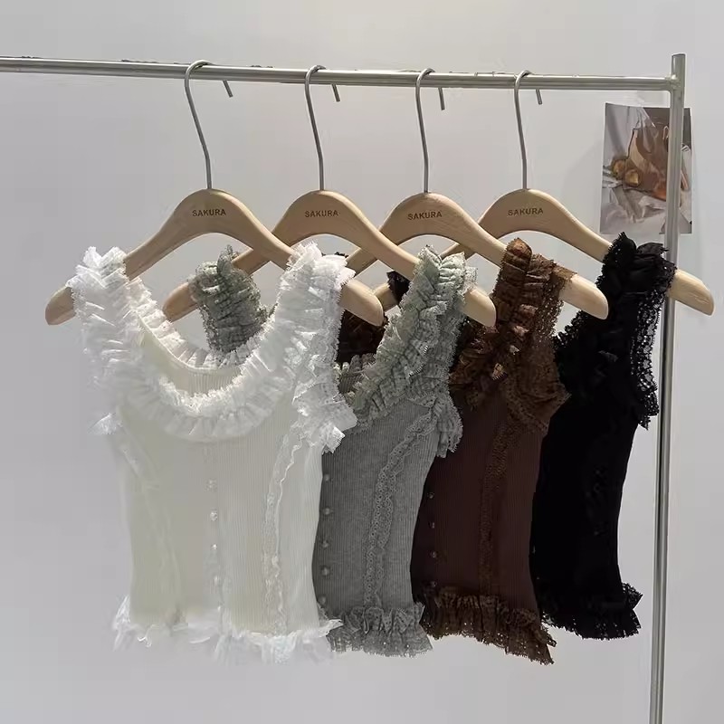 Pure Desire Hot Girl Lace Design Camisole Women's Summer Outerwear Slim-fitting Chic Temperament Sleeveless Top
