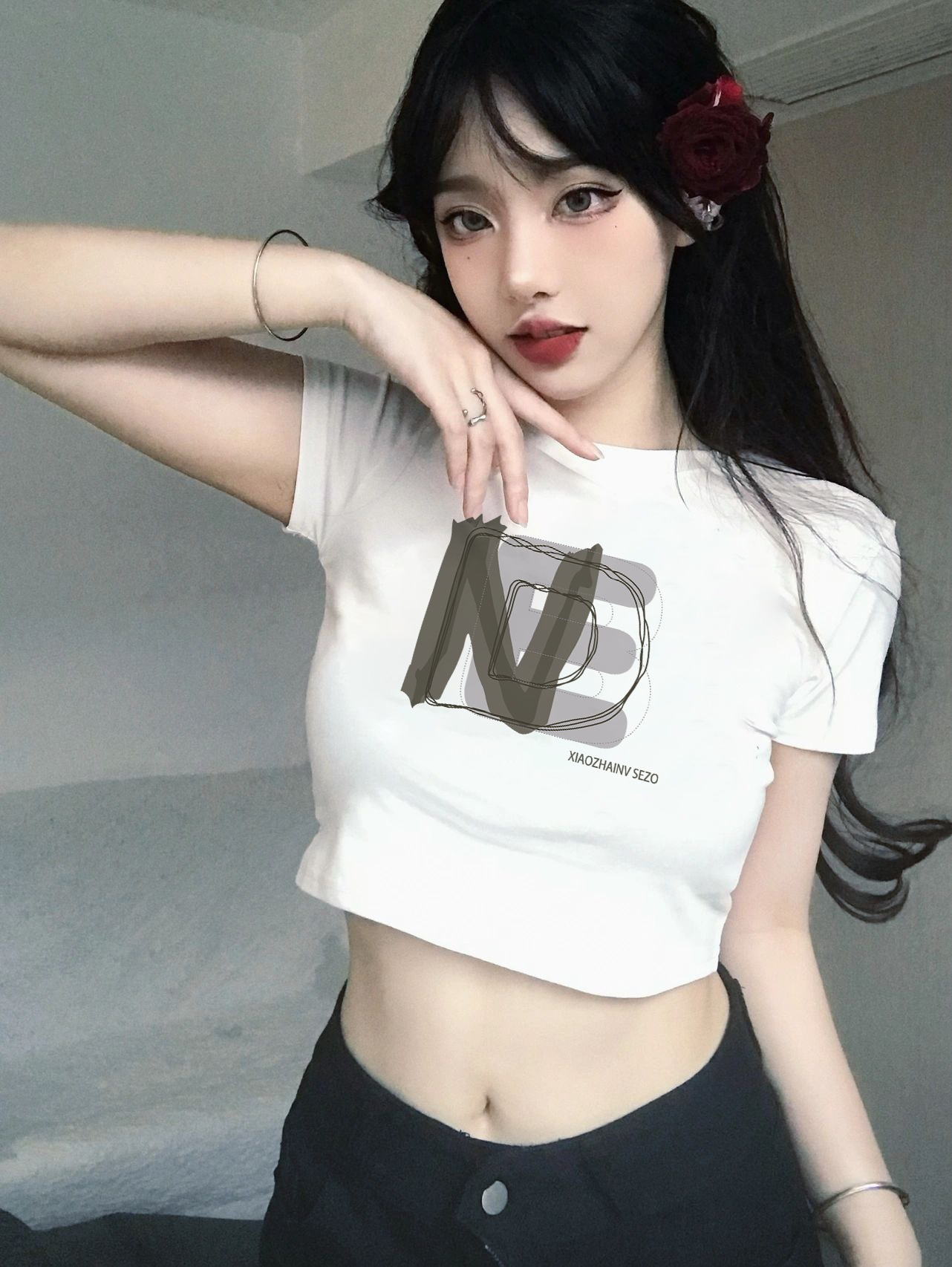 法式辣妹正肩白色短袖t恤女夏季露臍掐腰小衫短款上衣