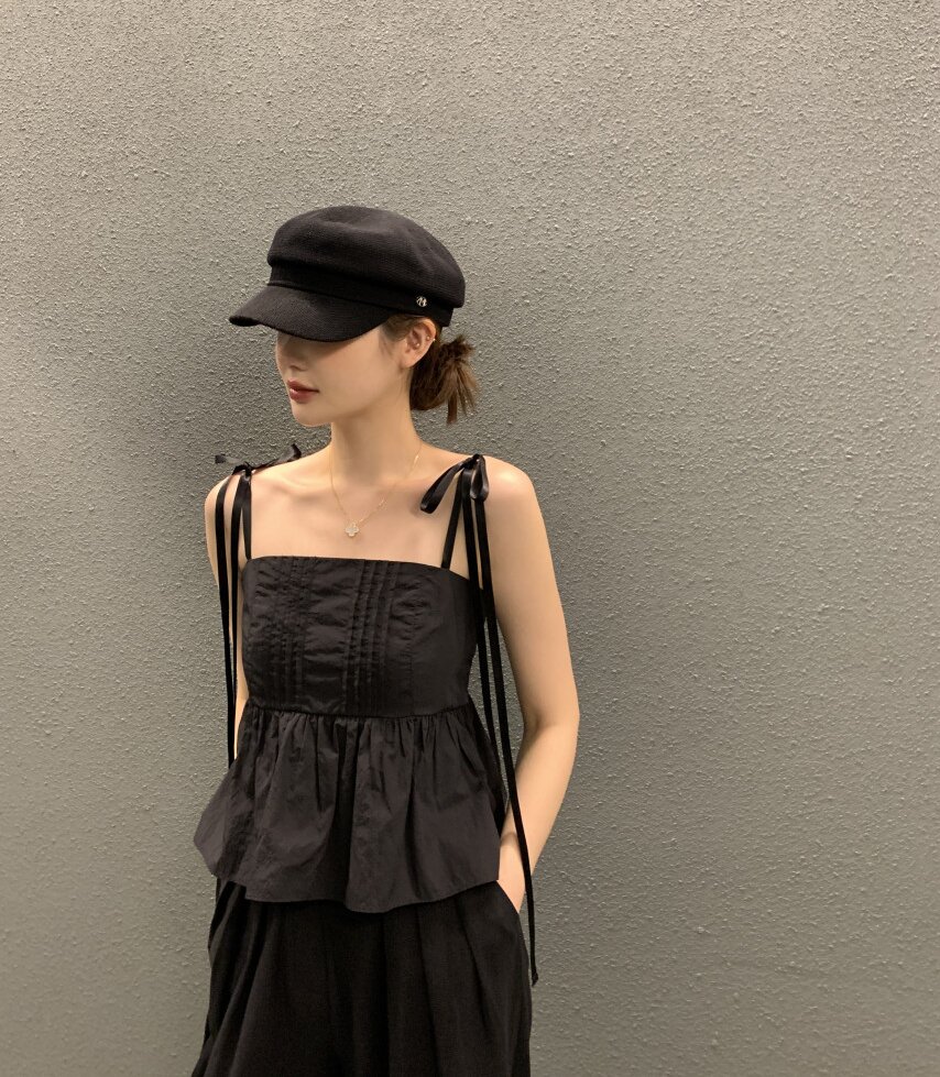 尺碼更新韓國chic夏季法式甜美抹胸型背心吊帶衫女修身上衣
