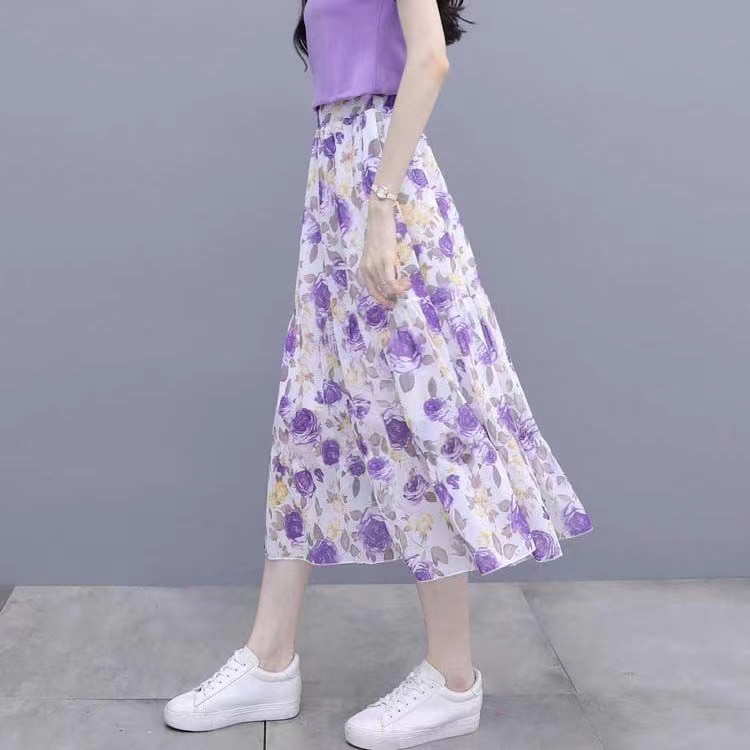 2024 New Internet Celebrity Slim Fit Celebrity Professional Street-Falling Floral Skirt Suit Women's Summer Style Age-Reducing Two-piece Set