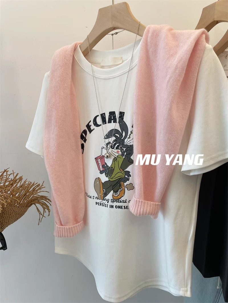 韓國東大門新款220克/精梳純棉後包領有縫邊S-XXXL夏裝短袖T恤女