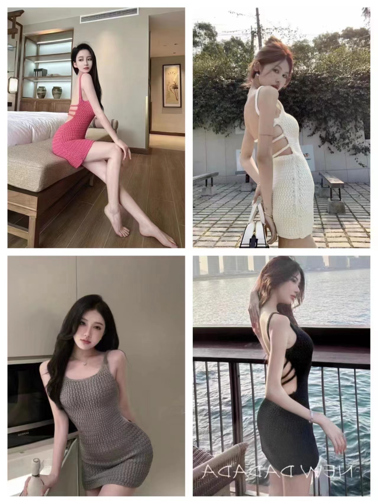 titi小姐姐巴厘島戀人性感露背純欲包臀辣妹白色吊帶連衣裙女