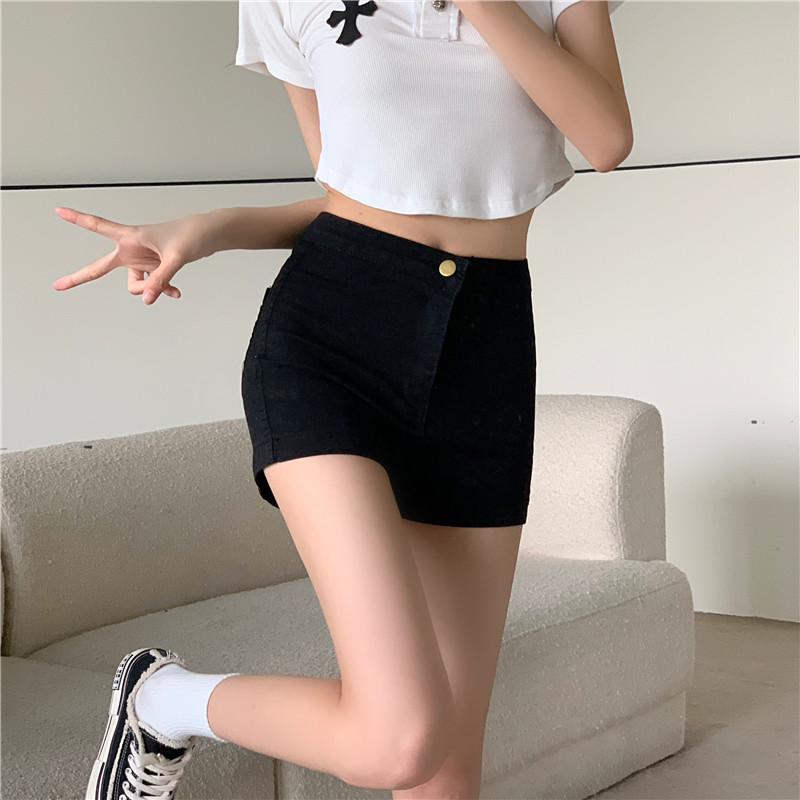 實拍 2024夏季新款高腰牛仔短褲女提臀修身顯瘦闊腿緊身彈力熱褲