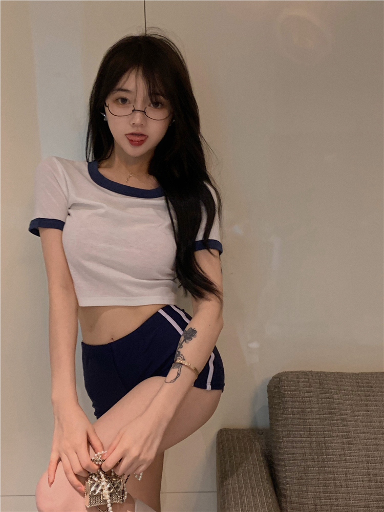夏季辣妹套裝女2024年新款時尚運動兩件套短袖T恤_緊身超短褲褲子