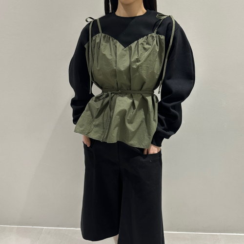 韩国chic 春日 设计感 分层拼接 绑带长袖卫衣