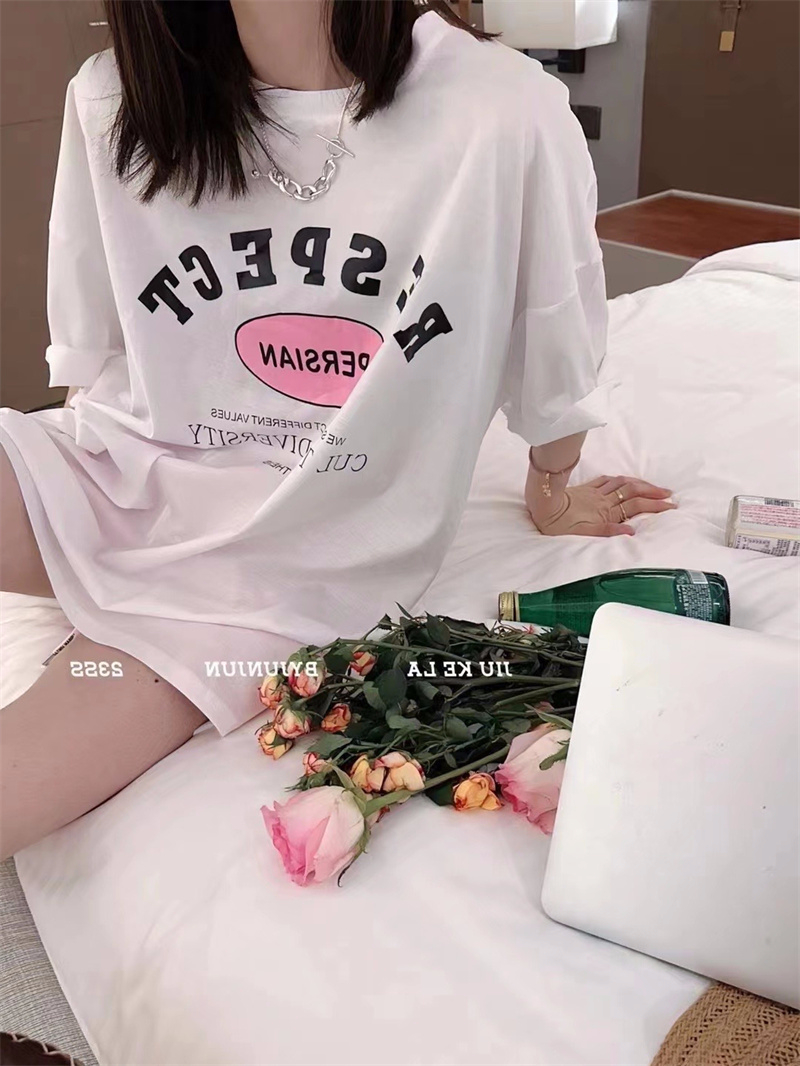 官圖220克/精梳純棉後包領有縫邊S-XXXL夏裝短袖T恤女