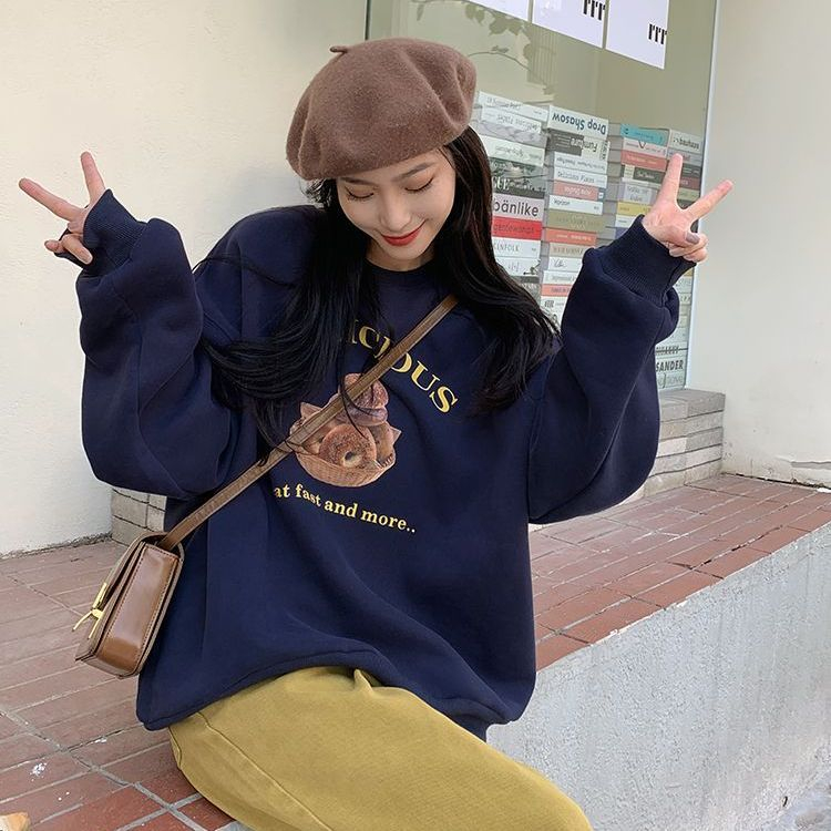 薄款衛衣韓系小眾設計字母印花圓領衛衣女甜美鹽系高檔ins