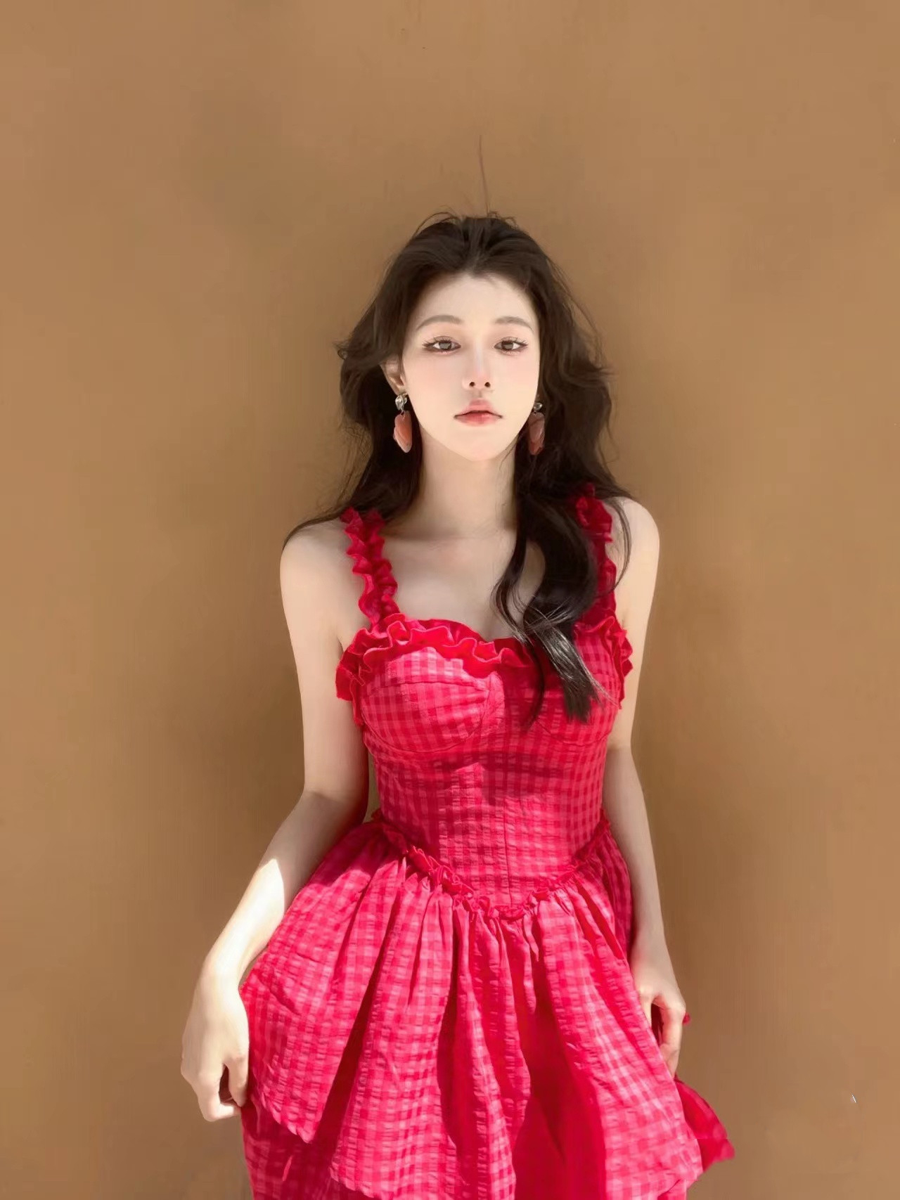 甜美莓果色吊帶連衣裙女小個子氣質收腰顯瘦公主蓬蓬短裙超仙裙子