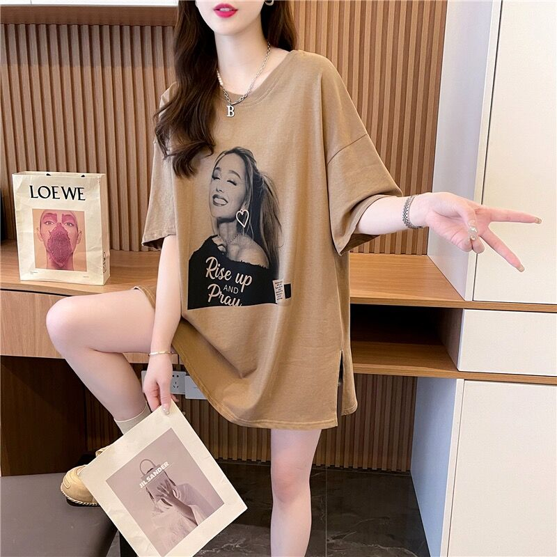 原版質量/環定純棉綁帶露背下擺開叉短袖T恤女