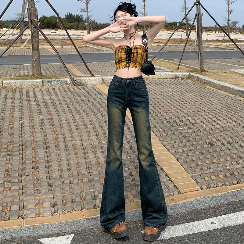 實拍2024春夏美式高街牛仔褲女寬鬆顯瘦闊腿微辣褲拖地褲