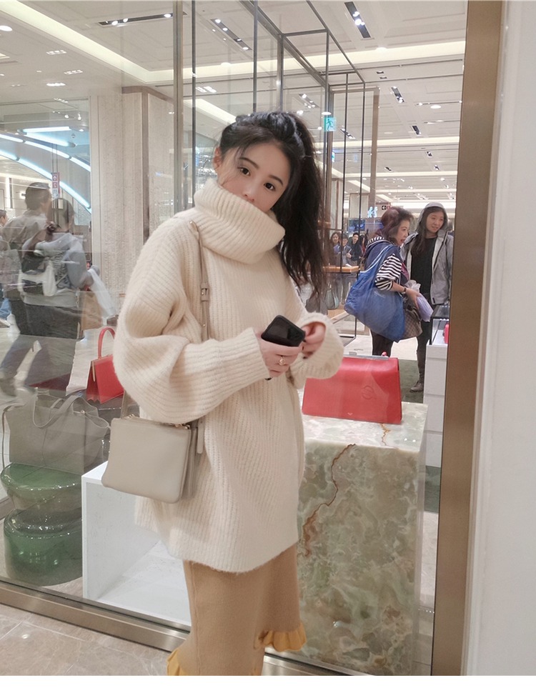 CHIC韓國新款精品高領毛衣套頭絨布通勤加厚長袖針織衫女裝寬鬆