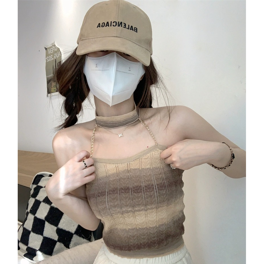 Sweet cool hot girl halter neck chain small camisole women's summer outer sleeveless top to cover the flesh design niche