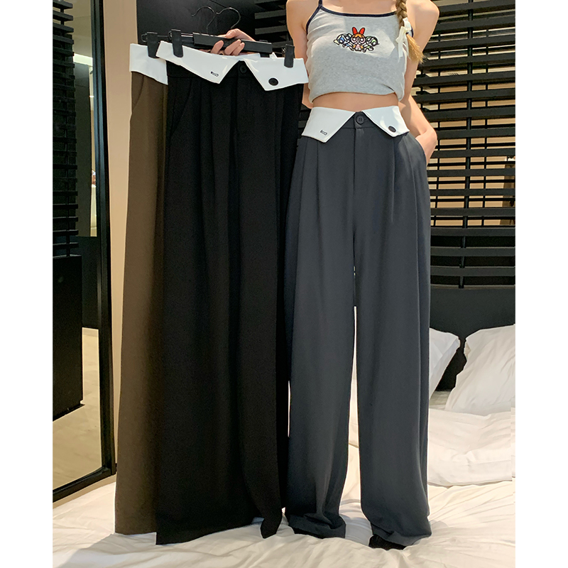 Actual shot! 2024 New Style High-Waisted Casual Pants Design Sense Suit Pants For Women Straight Leg Slimming Loose Pants
