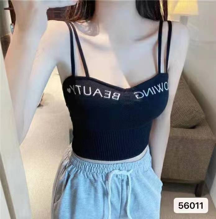 韓版美背無痕修身字母印花內搭外穿吊帶背心